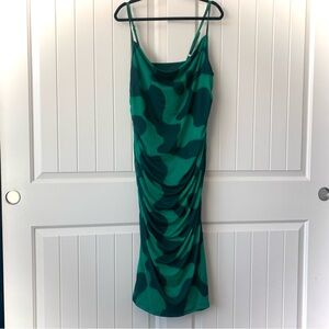 Green Print Ruched Midi Dress Size 1X Ava Viv
